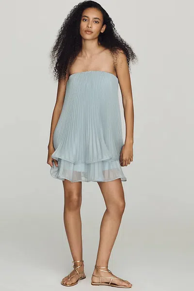 Amur Dalia Pleated Strapless Babydoll Mini Dress In Green