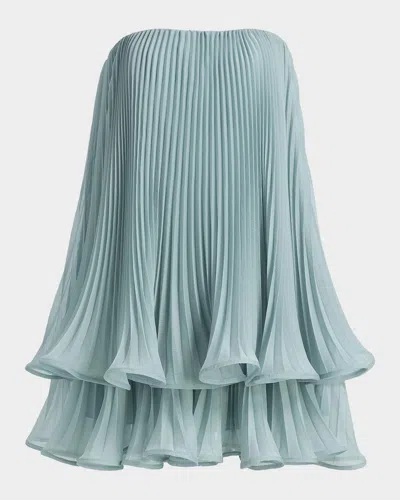 Amur Dalia Pleated Strapless Babydoll Mini Dress In Green