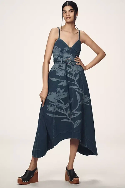 Amur Dana Printed Denim Midi Dress In Blue