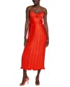 Amur Dannie Pleated Charmeuse Midi Dress In Red