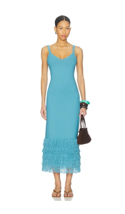 Amur Decker Fringe Midi Dress In Blue