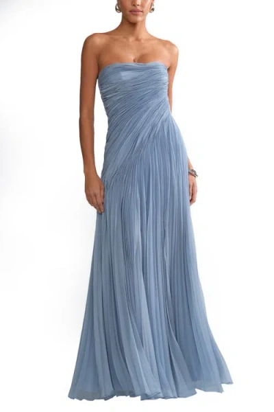 Amur Elea Asymmetrical Pleated Gown In Blue