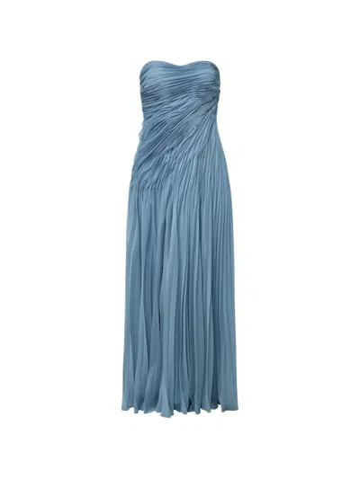 Amur Elea Pleated Strapless Gown In Blue