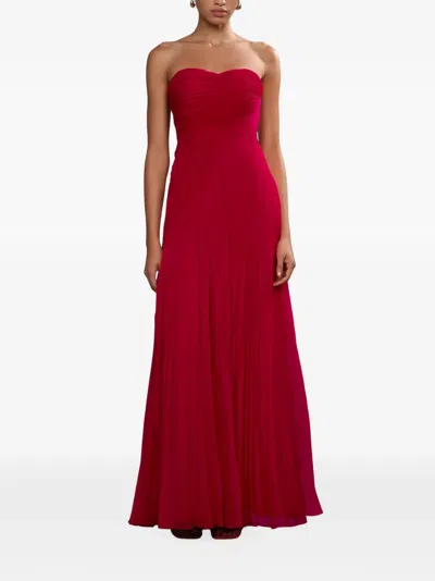 Amur Elea Pleated Strapless Gown In Red