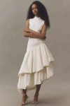 Amur Eleonora Asymmetric Tiered Midi Dress In White