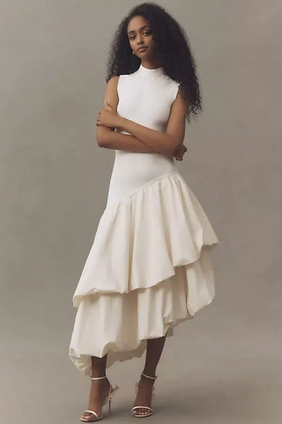 Amur Eleonora Asymmetric Tiered Midi Dress In White