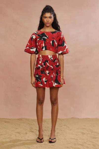 Amur Elle Smocked Crop Top In Red