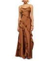 Amur Ellen Ruffle Gown Nutmeg In Brown