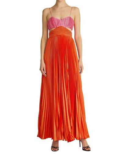 Amur Women's Elodie Satin Colorblock Pleated Gown In Calla Lily Poppy Field
