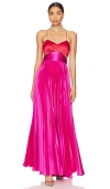 Amur Women's Elodie Satin Colorblock Pleated Gown In Red Rose & Magenta