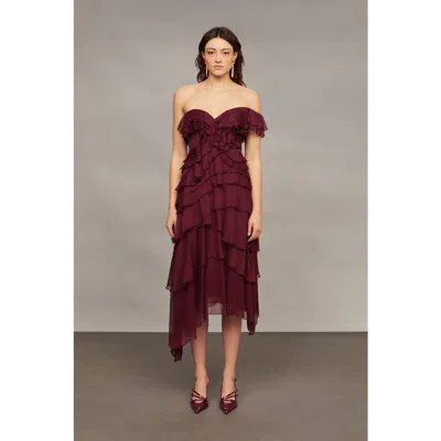 Amur Emaline Chiffon Cascade Dress In Red