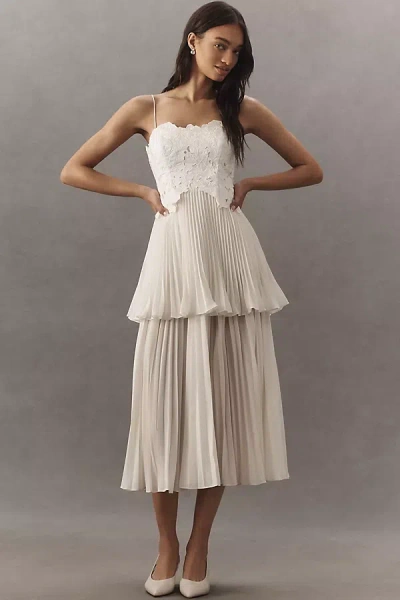 Amur Esme Laser-cut Floral Tiered Midi Dress In White