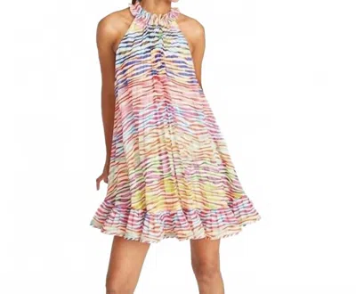 Amur Estfan Pleated Ruffled Printed Crepe De Chine Mini Dress In Double Rainbow In Multi