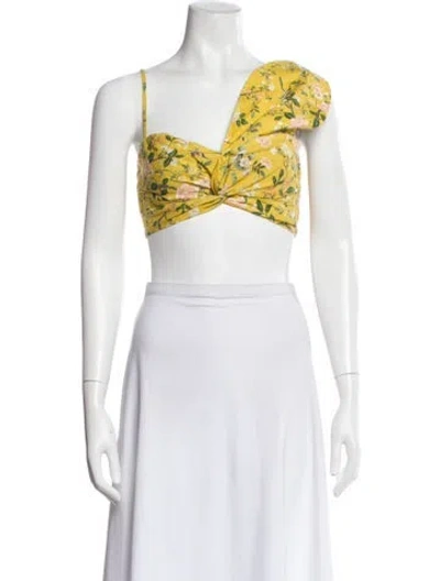 Pre-owned Amur Floral Print Asymmetrical Crop Top In Blue