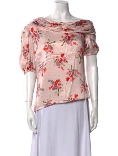Pre-owned Amur Floral Print Bateau Neckline T-shirt In Pink