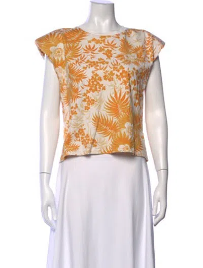 Pre-owned Amur Floral Print Crew Neck Top In Orange