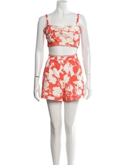 Pre-owned Amur Floral Print Crochet Trim Short Set In Multi