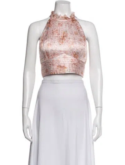 Pre-owned Amur Floral Print Halterneck Crop Top In Pink