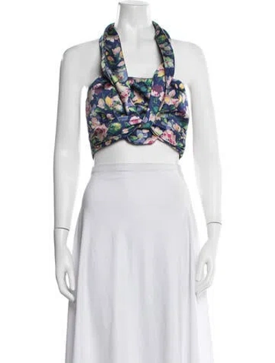 Pre-owned Amur Floral Print Halterneck Crop Top W/ Tags In Purple