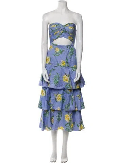 Pre-owned Amur Floral Print Knee-length Dress In Blue