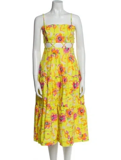 Pre-owned Amur Floral Print Knee-length Dress In Yellow