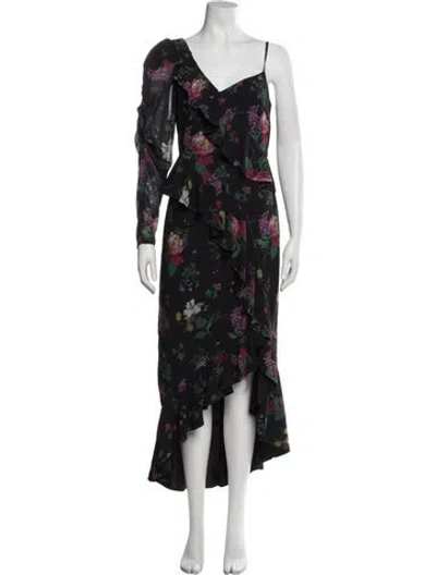 Pre-owned Amur Floral Print Long Dress In Black