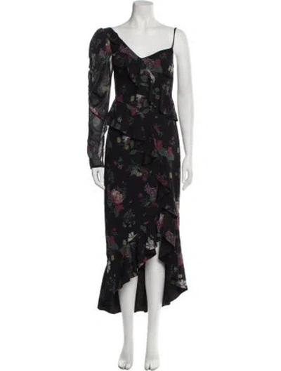 Pre-owned Amur Floral Print Long Dress In Black