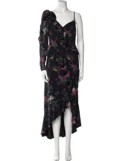 Pre-owned Amur Floral Print Long Dress In Black