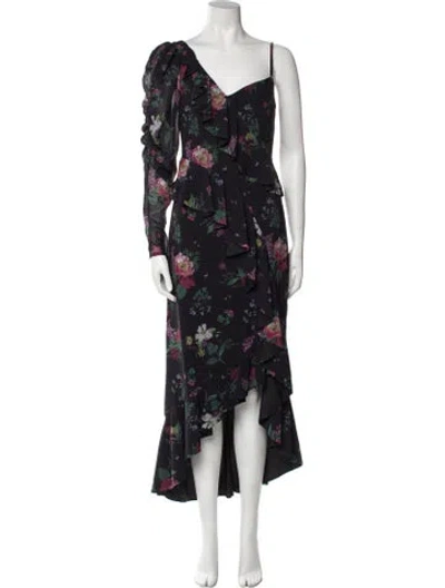 Pre-owned Amur Floral Print Long Dress In Black