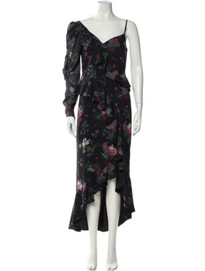 Pre-owned Amur Floral Print Long Dress In Black