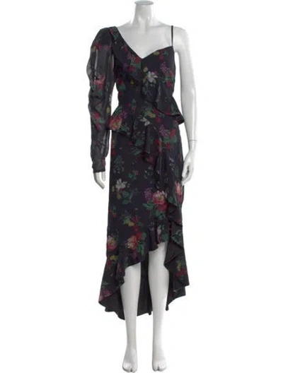 Pre-owned Amur Floral Print Long Dress In Black