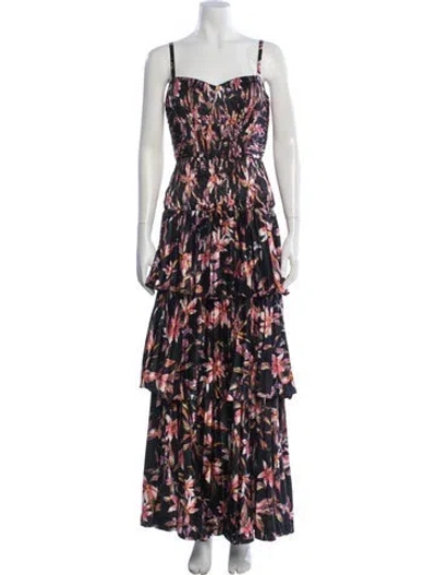 Pre-owned Amur Floral Print Long Dress In Black