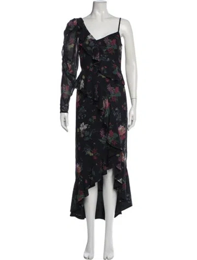 Pre-owned Amur Floral Print Long Dress In Black