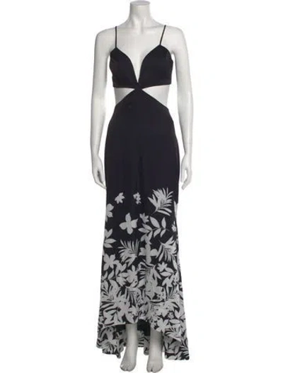 Pre-owned Amur Floral Print Long Dress In Black