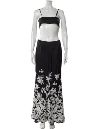 Pre-owned Amur Floral Print Long Dress In Black