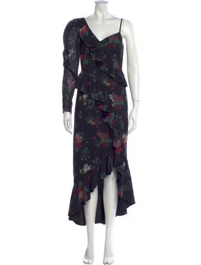 Pre-owned Amur Floral Print Long Dress In Black