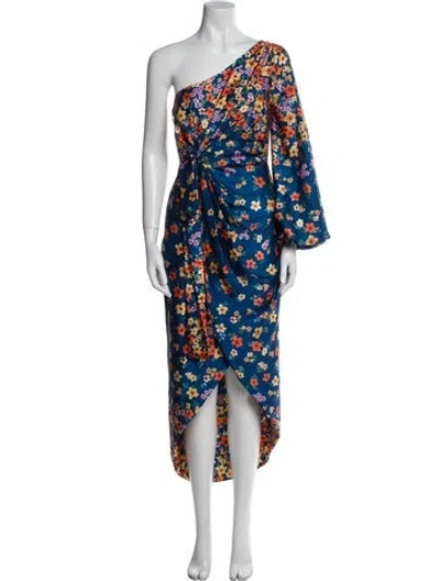 Pre-owned Amur Floral Print Long Dress In Blue