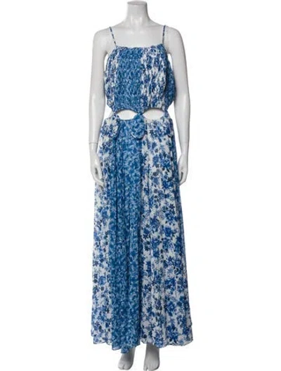 Pre-owned Amur Floral Print Long Dress In Blue