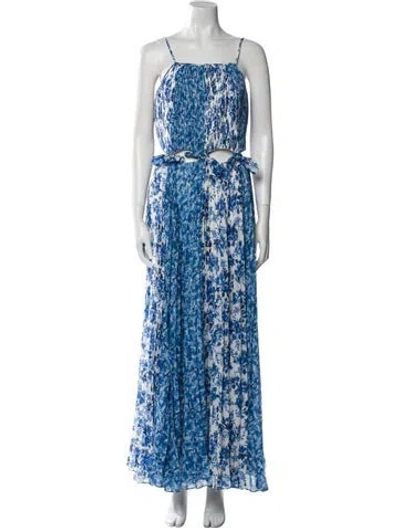 Pre-owned Amur Floral Print Long Dress In Blue