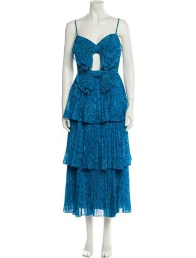 Pre-owned Amur Floral Print Long Dress In Blue