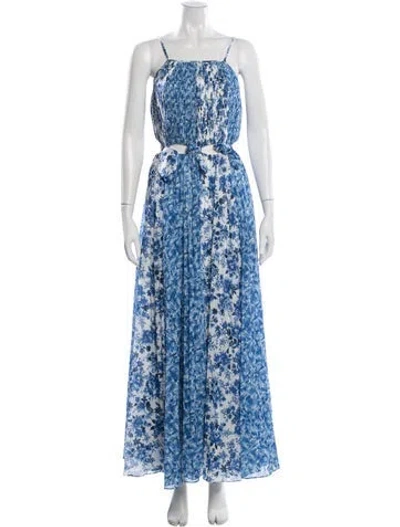 Pre-owned Amur Floral Print Long Dress In Blue