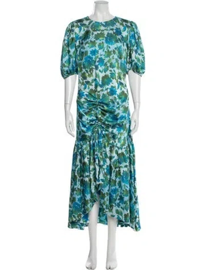 Pre-owned Amur Floral Print Long Dress In Blue