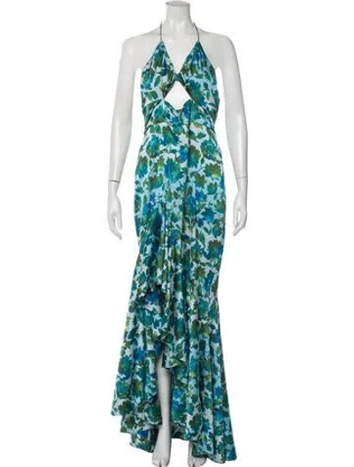Pre-owned Amur Floral Print Long Dress In Blue