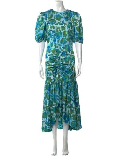 Pre-owned Amur Floral Print Long Dress In Blue