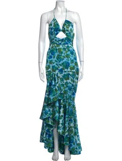 Pre-owned Amur Floral Print Long Dress In Blue