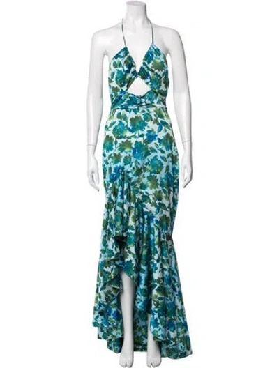 Pre-owned Amur Floral Print Long Dress In Blue