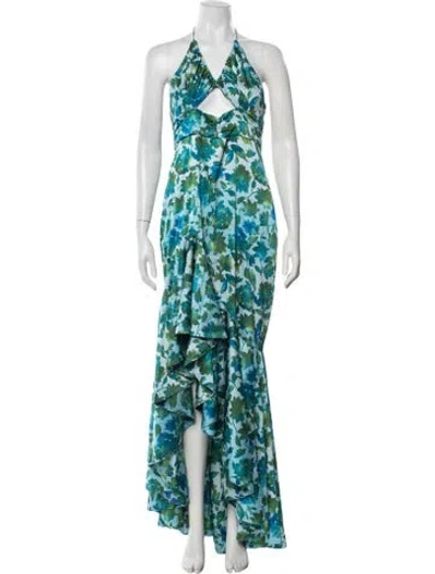 Pre-owned Amur Floral Print Long Dress In Blue/green