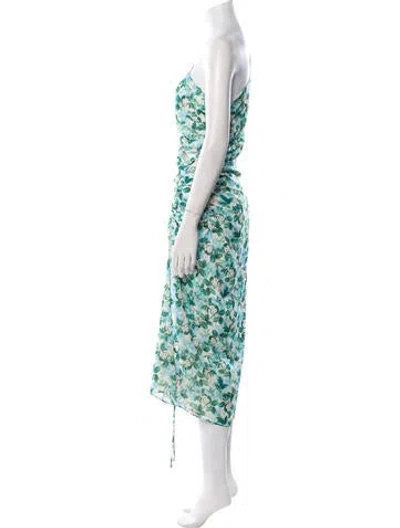 Pre-owned Amur Floral Print Long Dress In Green