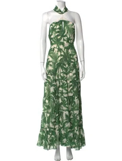 Pre-owned Amur Floral Print Long Dress In Green