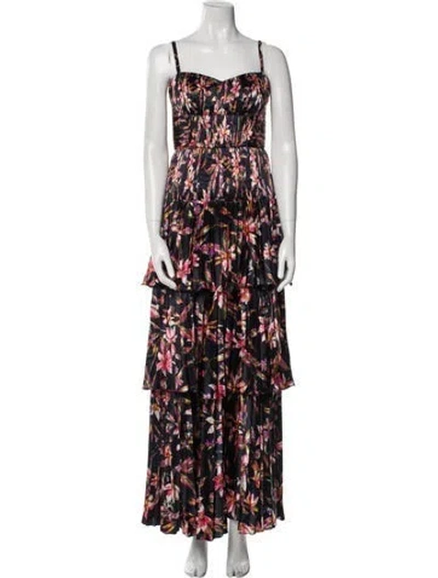 Pre-owned Amur Floral Print Long Dress In Multi